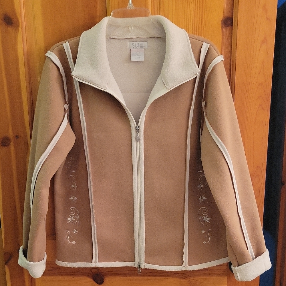 Elegant Tan Teddy Jacket with Embroidered Accents